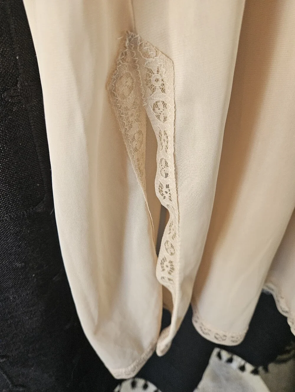 Vintage Lace-Trim Cream Satin Maxi Slip Dress - Picture 3 of 5
